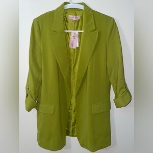 NWT- Philosophy Women’s Vibrant Green Open Front 3/4 Cuff Sleeve Blazer Jacket